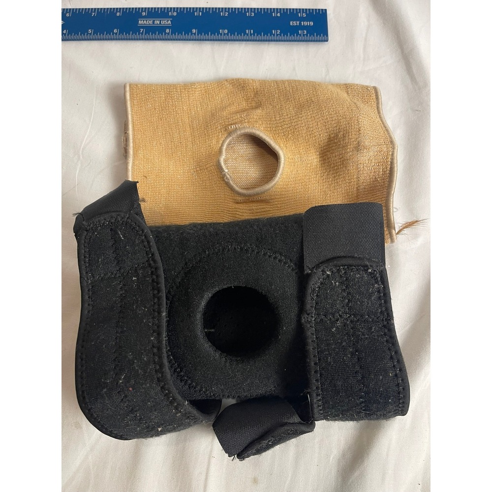 DeRoyal Hinged Knee Brace Large Black Tan Open Patella Adjustable Support Strap‎